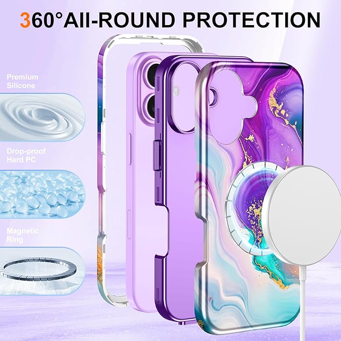Btscase for iPhone 17 Case [Compatible with Magsafe] [Military-Grade Drop Protection] Slim Anti-Scratch Smooth Touch TPU Bumper Shockproof Magnetic Phone Case for Women Girls Men, Purple/White