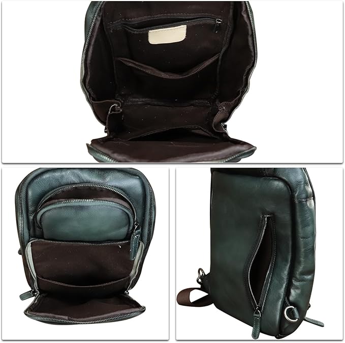 Genuine Leather Sling Bag for Men and Women Vintage Leather Sling Backpack Crossbody Bag Chest purse for 11 Inch Ipad Pro