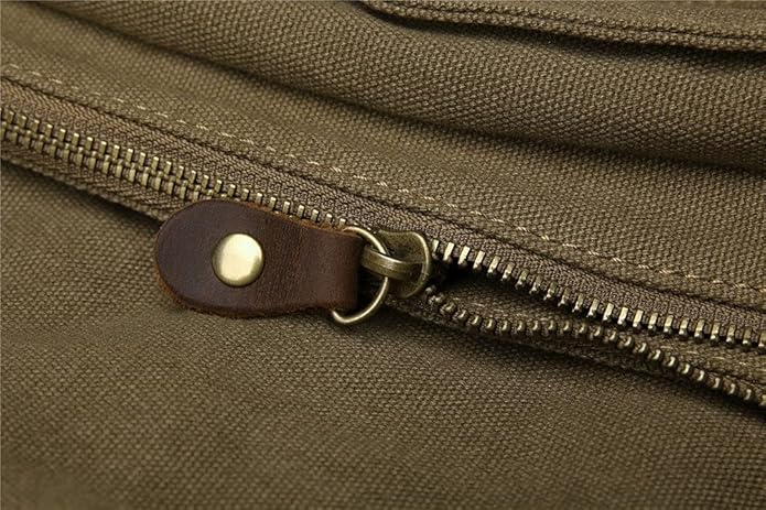 Sechunk Vintage Military Leather Canvas Laptop Bag Messenger Bags Medium