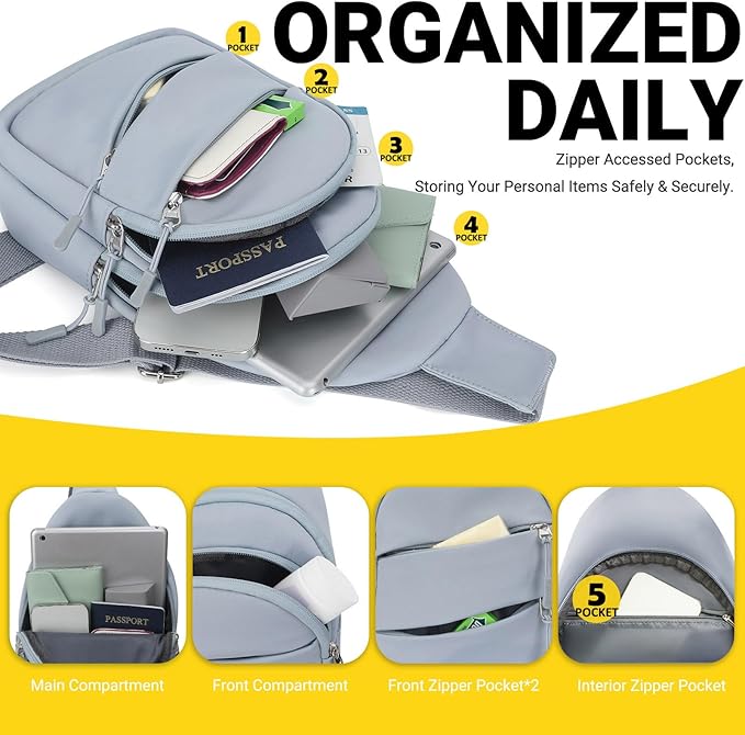 Crossbody Bags for Women, Sling Bag for Men, Small Hiking Backpack Anti Theft Lightweight for Outdoors Travel (M, Blue)