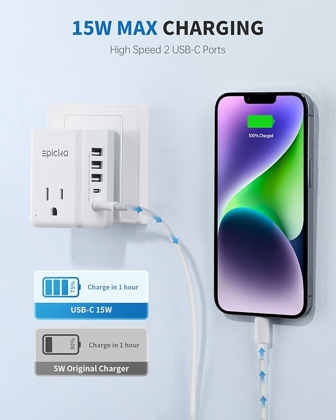 EPICKA US Travel Adapter, Universal Plug Adapter with 2 AC Outlets, 3 USB-A & 2 USB-C Ports, Ultra Compact Swap&Adapt Type B Plug Attachment, Grounded Adapter for Canada, Mexico, Philippines (X232B)