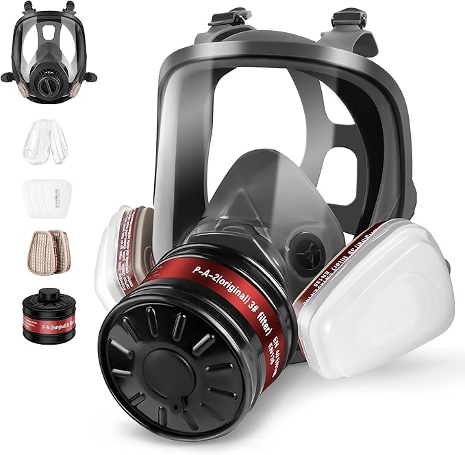 Full face Respirator Mask - Gas Masks Survival Nuclear and Chemical with Activated Carbon Filter for Chemical Dust