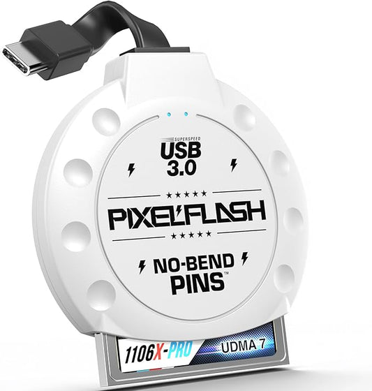 PixelFlash CF Card Reader USB C (White) - Compact Flash Memory Card Reader with Cabled Type-C USB 3.1, 5GB/s File Transfer, No-Bend Pins Technology, Supports UDMA-7, Anti-Slip & Anti-Scratch Exterior