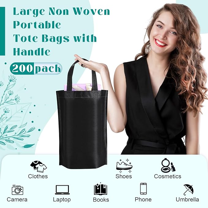 Windyun Reusable Grocery Bags Large Non Woven Shopping Bags with Handle Foldable Portable Tote Carryall Bulk 11.8x6x13.8 Inch