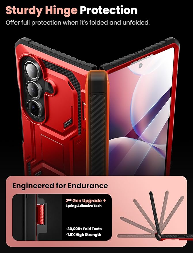 i-Blason Armorbox for Samsung Galaxy Z Fold 7 Case with Stand [Tempered Glass Screen Protector] [Hinge Protection] Full-Body Heavy Duty Rugged Shockproof Protective Case for Z Fold 7 (Red)