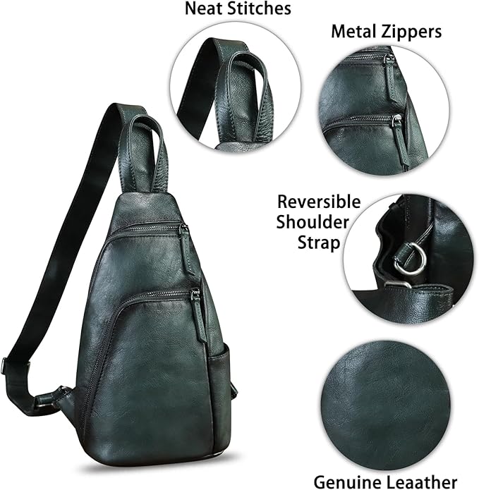 Genuine Leather Silng Bag for Men and Women Vintage Leather Sling Backpack Purse Shoulder Crossbody Bag Chest Bag