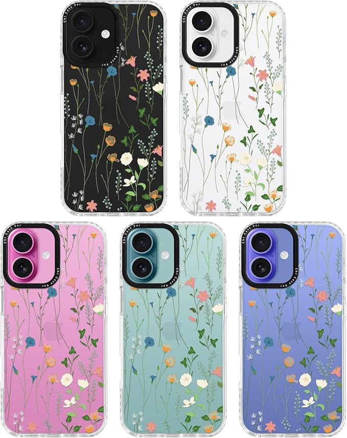 for iPhone 16 Plus Case, Delicate Wildflower Pattern, Military-Grade Drop Protection, Cute Soft Slim TPU Protective Cover with Camera Lens Protection for Women & Girls