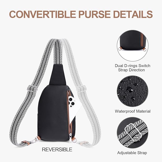 Anti Theft Crossbody Bags for Women Travel Chest Sling Bag Leather RFID Purse Fanny Pack Black