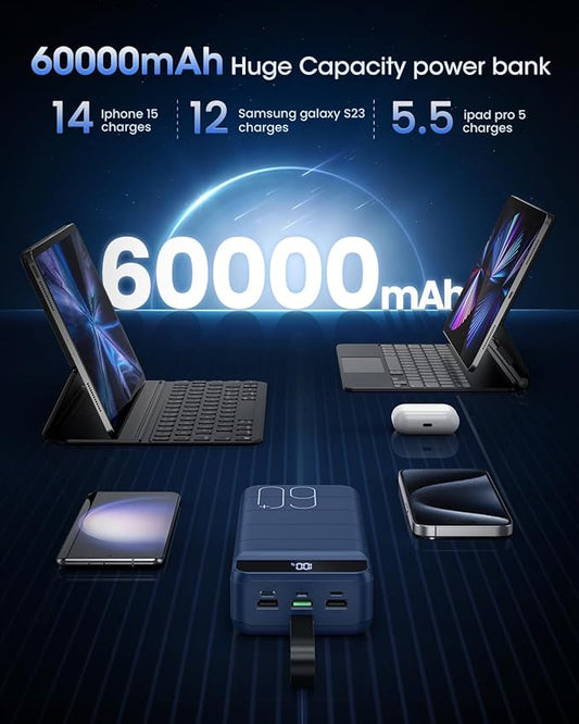 Portable Charger 60000mAh Power Bank - 22.5W Fast Charging External Battery Pack, LED Display USB C Portable Cell Phone Charger for iPhone, Samsung Galaxy, Android, Camping, Travel