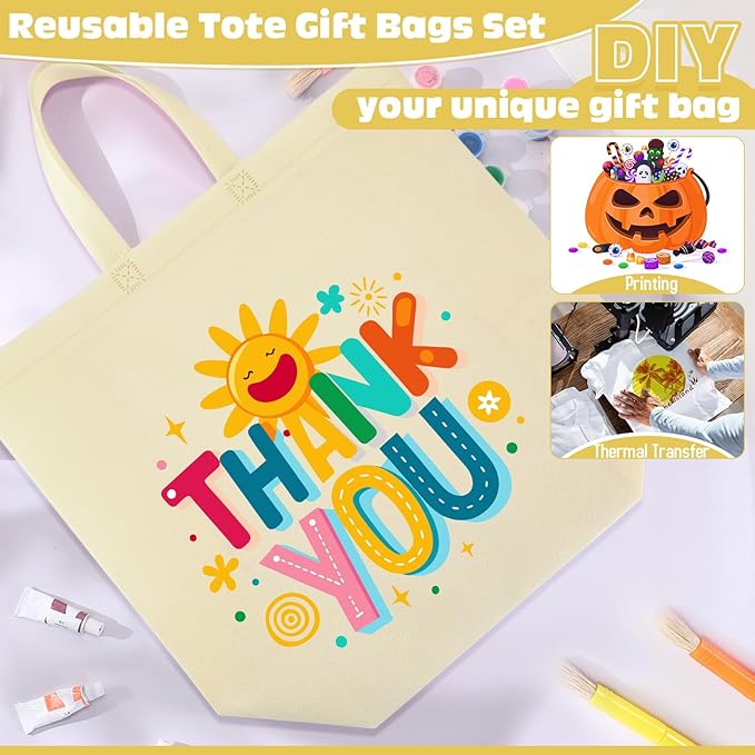 Windyun Reusable Grocery Bags Large Non Woven Shopping Bags with Handles Foldable Portable Tote Bulk, 16x6x12 Inch