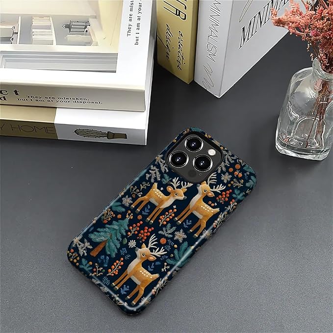 Case for iPhone 16 Pro Case,Cute Christmas Reindeer Design - Hybrid Dual Protection Silicone + Hard PC Shockproof Full Body Cover Slim Anti-Scratch Protective Case for Men Women