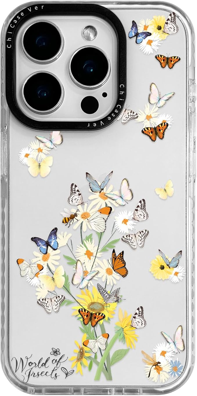 for iPhone 16 Plus Case Butterfly & Flower Pattern with Vintage Charm, Military-Grade Drop Protection, Cute Soft Slim TPU Protective Cover with Camera Lens Protection for Women & Girls