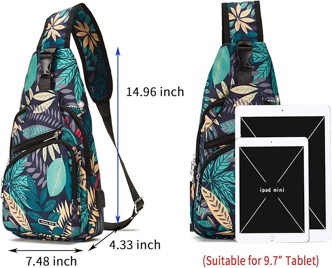 Seoky Rop Men Women Sling Backpack Anti Theft Crossbody Shoulder Chest Bag with USB Charging Port