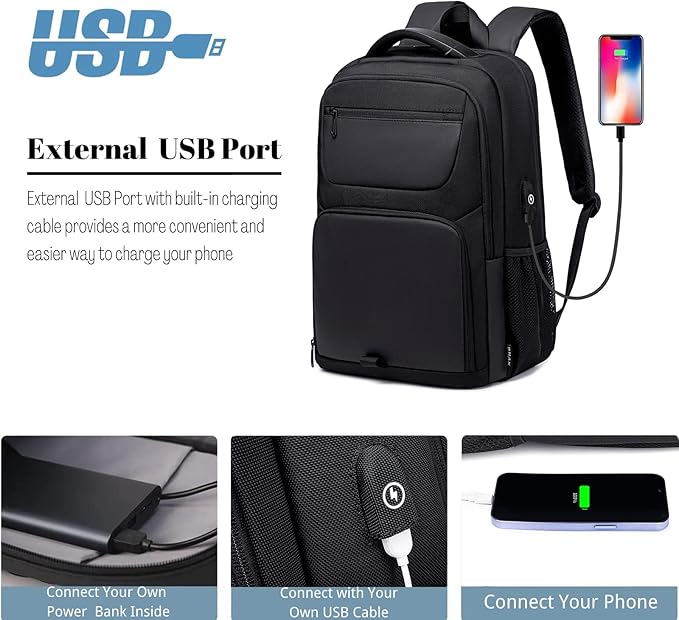 35L Travel Laptop Backpack for Men, High Tech Business Backpack with USB Charging Port and Ergonomic Design, Water Resistant Anti-theft Work College Backpack Fits 15.6 Inch Tablet, Notebook