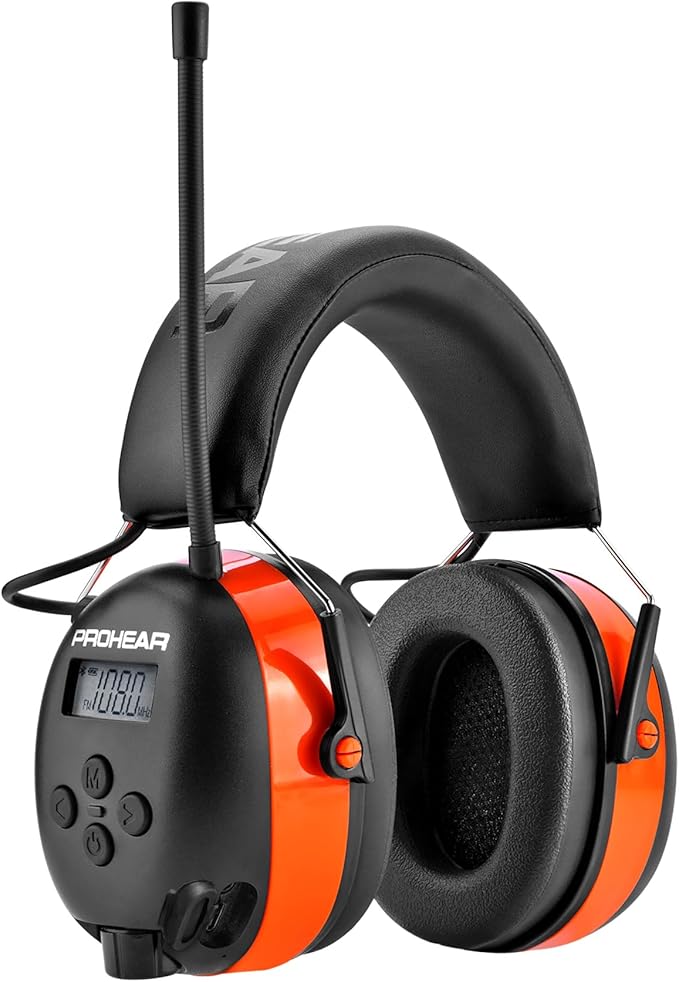 PROHEAR 033 2.0 Upgraded Bluetooth Hearing Protection AM FM Radio Headphones - 31SNR Noise Reduction Ear Muffs with Long-Lasting Stable Rechargeable Battery - 50 Hrs for Mowing Snowblowing - Orange