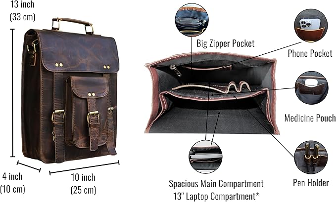 jaald Genuine Leather Messenger Bag Vintage Laptop Crossbody Bag Satchel Man Purse Shoulder Bag for man woman office bag