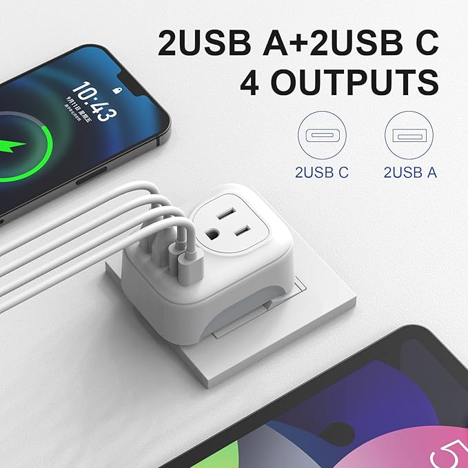 2 Pack European Travel Plug Adapter, VYLEE International Travel Adapter with 2 Outlets 4 USB Ports(2 USB C), 6 in 1 Type C Travel Essentials Charger for US to Most of Europe EU Italy Spain France