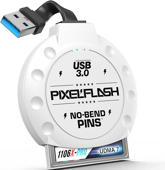 PixelFlash CF Card Reader (White) - Compact Flash Memory Card Adapter with Cabled USB 3.0, 5GB/s File Transfer, No-Bend Pins, Supports UDMA-7, Anti-Slip & Anti-Scratch, Compatible to Most Brands & OS