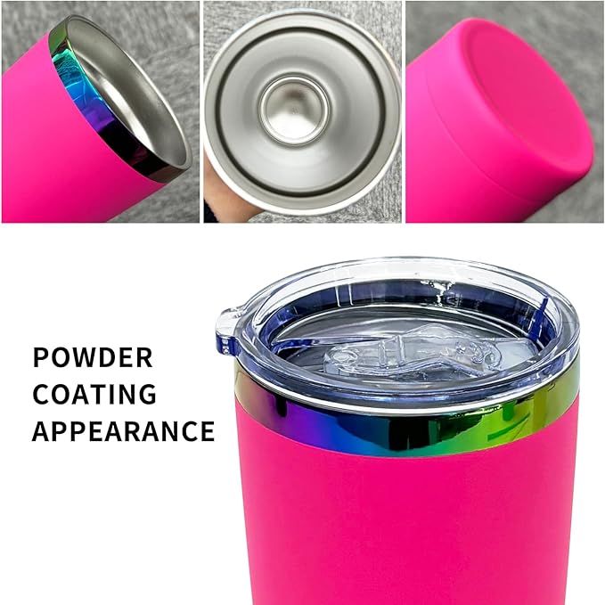 20 oz Stainless Steel Tumbler with Lid and Straw Double Wall Vacuum Insulated Coffee Mug Powder Coated Cup for Hot and Cold Drinks (Rosy,12 pack)