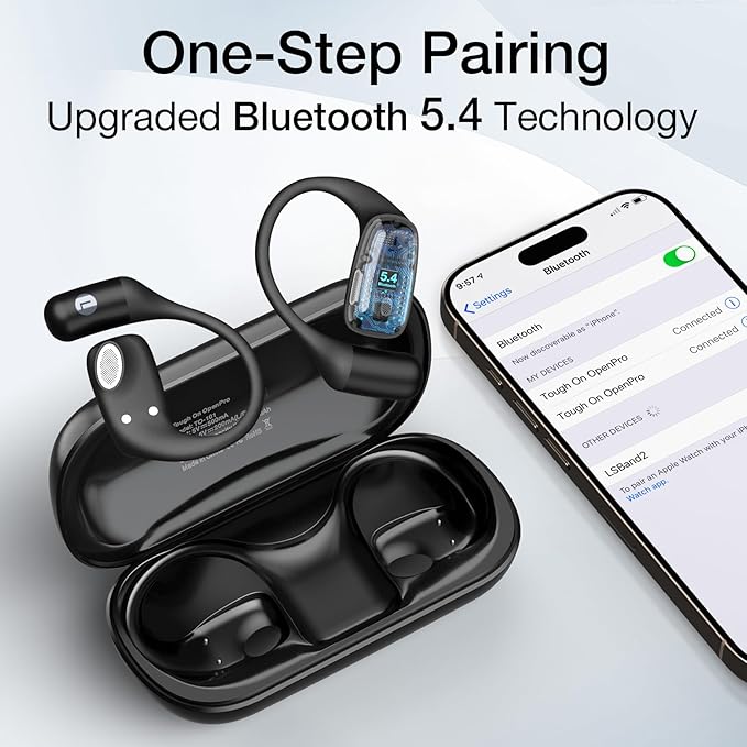 Open Ear Headphones OpenPro Earbuds- Bluetooth 5.4 Wireless Earbuds with Earhooks, Lightweight & Soft, 32H Playtime, Dual Mic Clear Call, IPX5 Sweat Resistant for Running Walking Workout