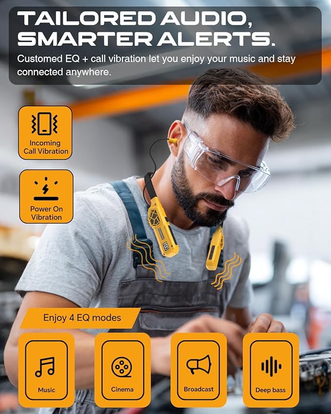 MIPEACE Neckband Bluetooth Headphones, 2-in-1 Around The Neck Work Headphones-OSHA Approved Earbuds w/Built-in Speakers,ENC,100+Hrs Playtime,4 EQ Modes for Bluetooth Hearing Protection Mowing Safety