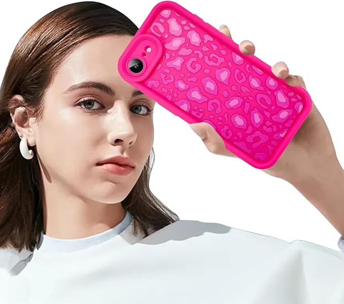 KANGHAR Case for iPhone 16e Leopard Printed Pattern Cute Cheetah Phone Case Soft TPU Shockproof Protective Cover for iPhone 16e 6.1 Inch Hot Pink