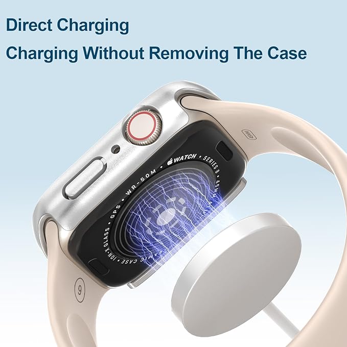 2 in 1 Waterproof Case for Apple Watch Screen Protector 45mm Series 7 8 9 Accessories with Tempered Glass Film Protective & PC Bumper Cover Compatible iWatch 45mm