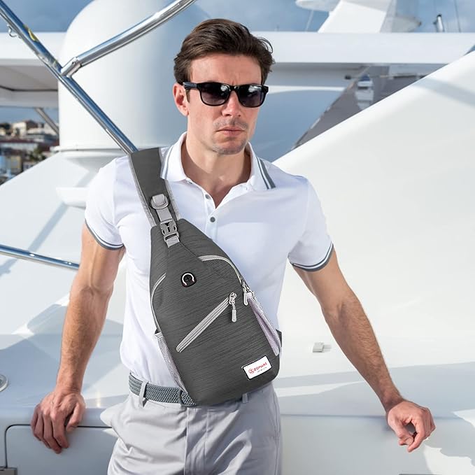 ZOMAKE Sling Bag,Small Crossbody Sling Backpack,Water Resistant Shoulder Daypack for Travel,Anti Thief Chest Bag for Hiking(Black(Stripe))