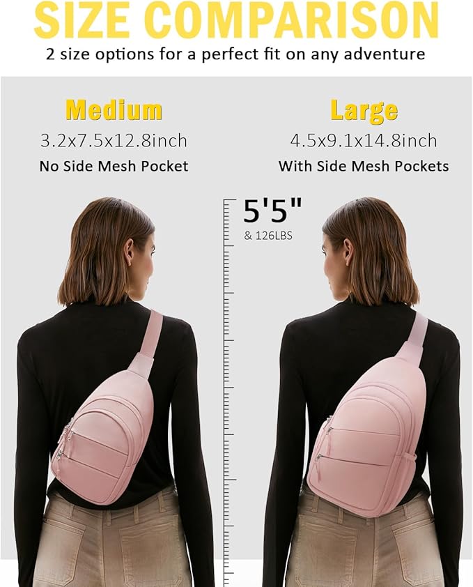 Crossbody Bags for Women, Sling Bag for Men, Small Hiking Backpack Anti Theft Lightweight for Outdoors Travel (L, Pink)