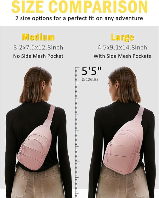 Crossbody Bags for Women, Sling Bag for Men, Small Hiking Backpack Anti Theft Lightweight for Outdoors Travel (L, Pink)