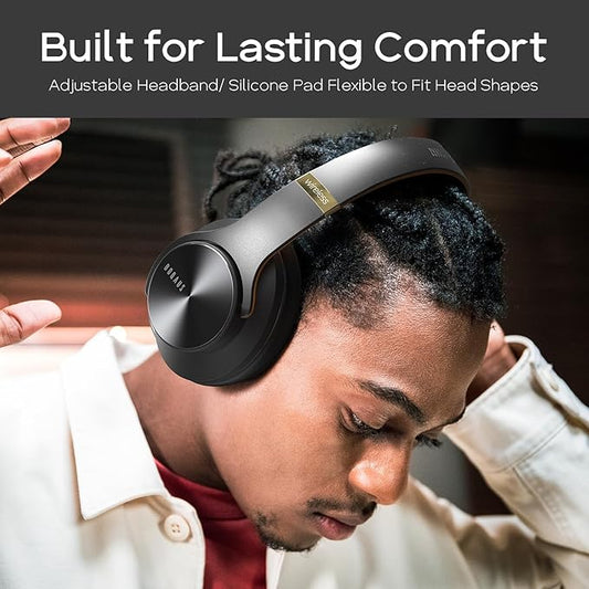 DOQAUS Bluetooth Headphones Over Ear, 90H Playtime Wireless, 3 EQ Modes, HiFi Audio & Deep Bass, ENC Noise Isolating Mic, Soft Earpads for Phone/PC