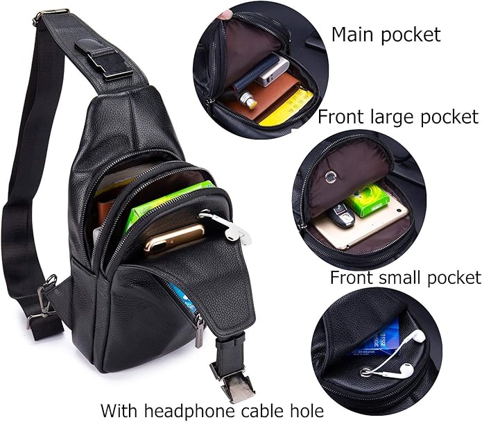 BULLCAPTAIN Genuine Leather Men Sling Bag Casual Travel Hiking Chest Bag Crossbody Shoulder Backpack