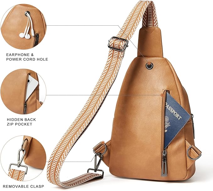7L Sling Bag for Women Men Crossbody Belt Bag Small Travel Sling Backpack Anti Theft Chest Daypack Purse Faux Leather