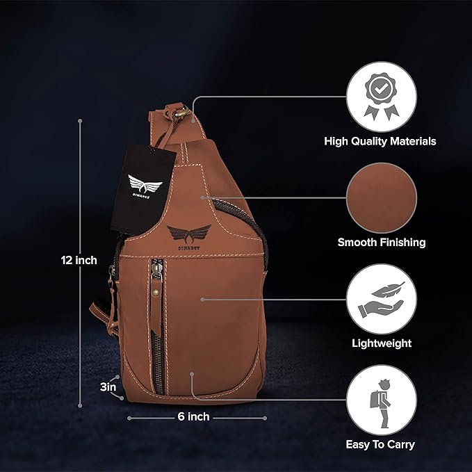 Leather Cross-body Sling Bag Casual Daypack Backpack Chest Shoulder Multi-Purpose Timeless Design Small Men (Light Brown)
