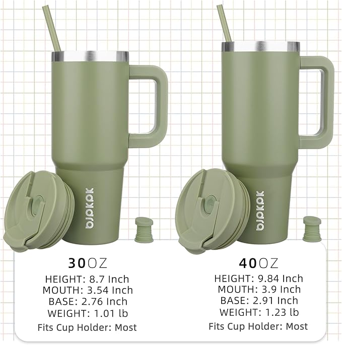 BJPKPK 40 oz Insulated Tumbler With Lid And Straw Stainless Steel Tumblers Cup With Handle For Women And Men,Sage