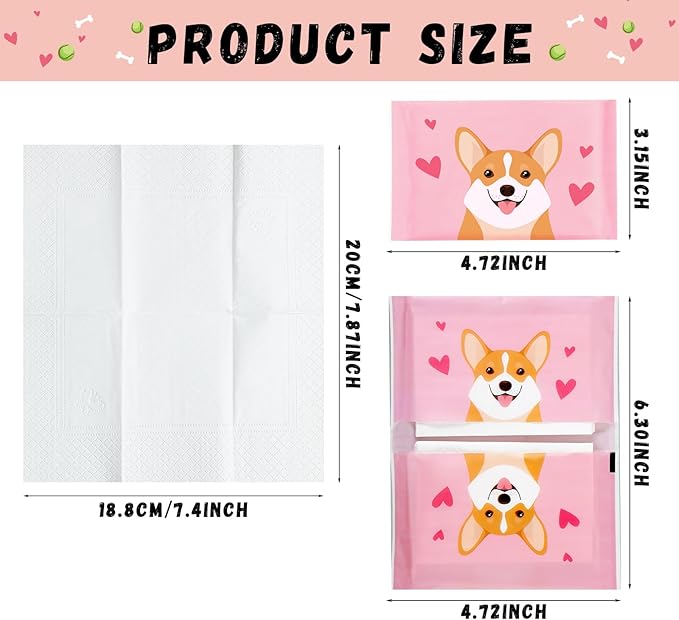 PerKoop 100 Pack Pocket Tissues Travel Slim Packs Small Facial Tissues Wallet Size Toilet Paper for Travel Guest Wedding Supplies, 4 Styles(Dog)
