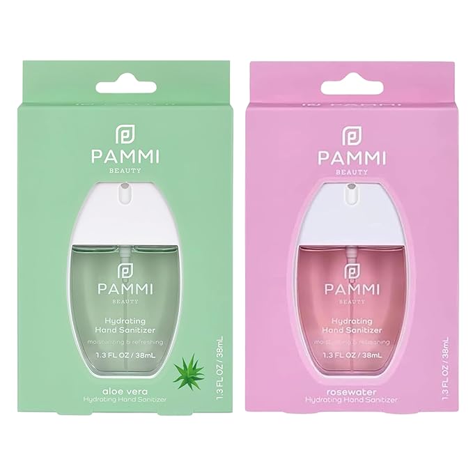 PAMMI Hand Sanitizer Spray Travel Size - Mini Scented Hand Sanitizer Spray Quicky Dry, Pocket Scented Hand Saniztier - 600-Sprays (2 Pack (Aloevera, Rose))
