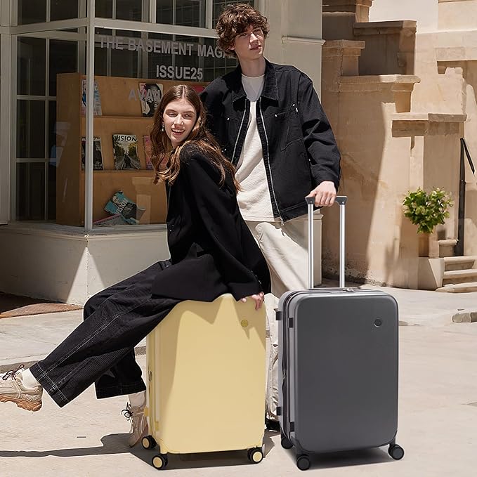 mixi 20 Inch Large Expandable Carry on Luggage Suitcase with Spinner Wheels, Hardside Rolling Travel Suitcase PC with TSA Lock, Rock Gray