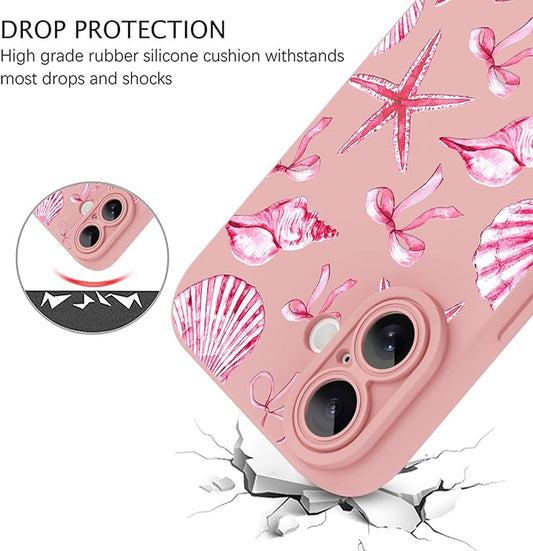 ZIYE Designed for iPhone 17 Case Pink Seashell Bow Pattern with Camera Protection,Soft TPU Silicone Rubber Protective Cover Cute Design Cases Compatible with iPhone 17 6.3 Inch