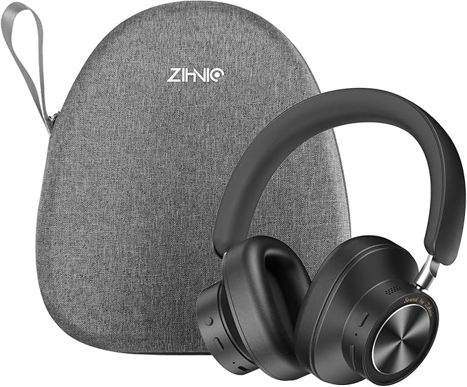 ZIHNIC Active Noise Canceling Headphones, Wireless Over Ear Bluetooth Headphones, Hi-Res Audio, Prolonged Battery Life, Deep Bass, Comfortable Foam Ear Cups-Black