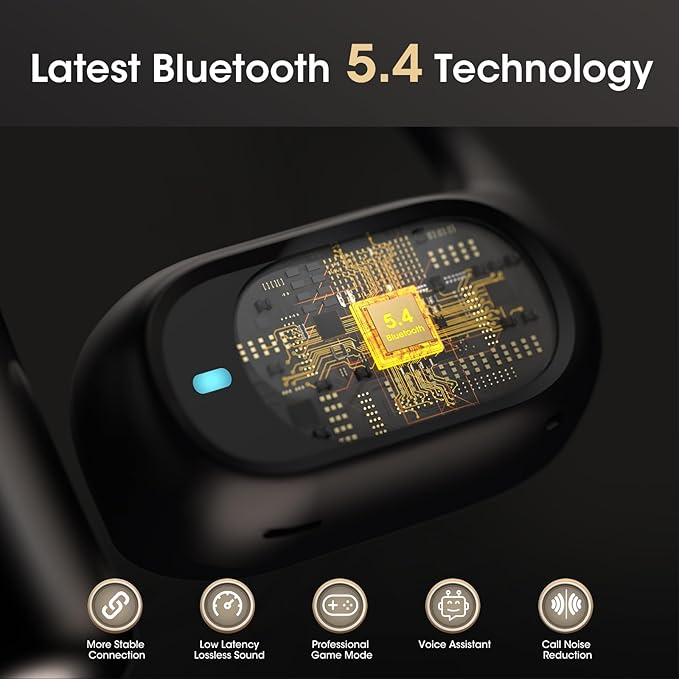 Open Ear Headphones, Bluetooth 5.4 Wireless Headphones with Earhook, Stereo Sound by Runway-Type Speaker, 3 EQ Modes, 48H Play, Lightweight, Comfort Wireless Earbuds for Running Sport Workout (Black)