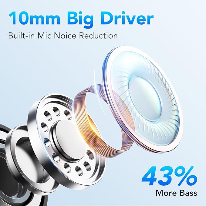 KT1 Wireless Earbuds V5.3 Bluetooth Earbuds 120Hrs Playtime, 4.7g Mini Size Painless Wear, IPX7 Waterproof, Deep Bass 2.0, Over-Ear Ear Buds Wireless Bluetooth Headphones for Sport Running (Blue)