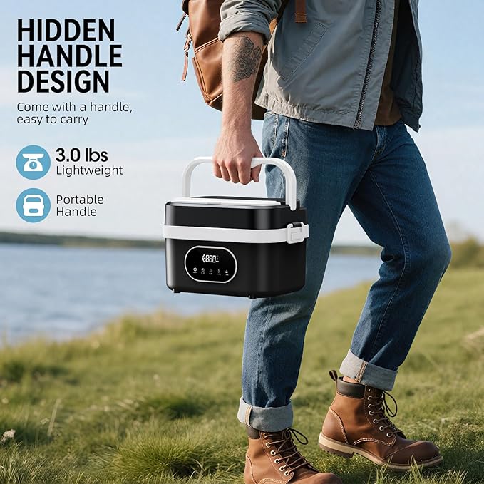 Cordless Electric Lunch Box for Adults, Rechargeable Portable Self-Heating Lunch Box Food Warmer, 1.5L Container for Outdoor, Work, Office, Camping, Travel (Black＆White)