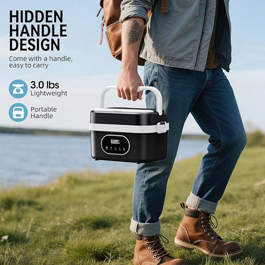 Cordless Electric Lunch Box for Adults, Rechargeable Portable Self-Heating Lunch Box Food Warmer, 1.5L Container for Outdoor, Work, Office, Camping, Travel (Black＆White)