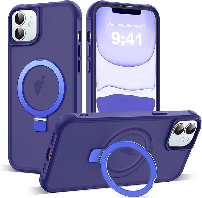 Compatible with iPhone 11 Case with Invisible Magnetic O-Ring Stand Military-Grade Translucent Case for iPhone 11 6.1" [Compatible with Mag-Safe][Great Grip Feeling], Navy