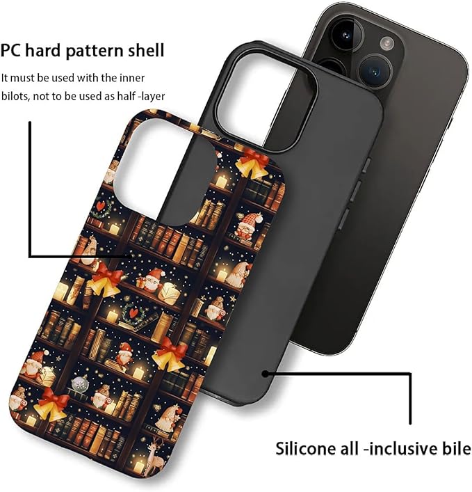 DAIZAG Case Compatible with for iPhone 13 Pro,Christmas Santa Claus Bookshelf Bells Phone Case for iPhone 13 Pro for Girl Women Boy Men