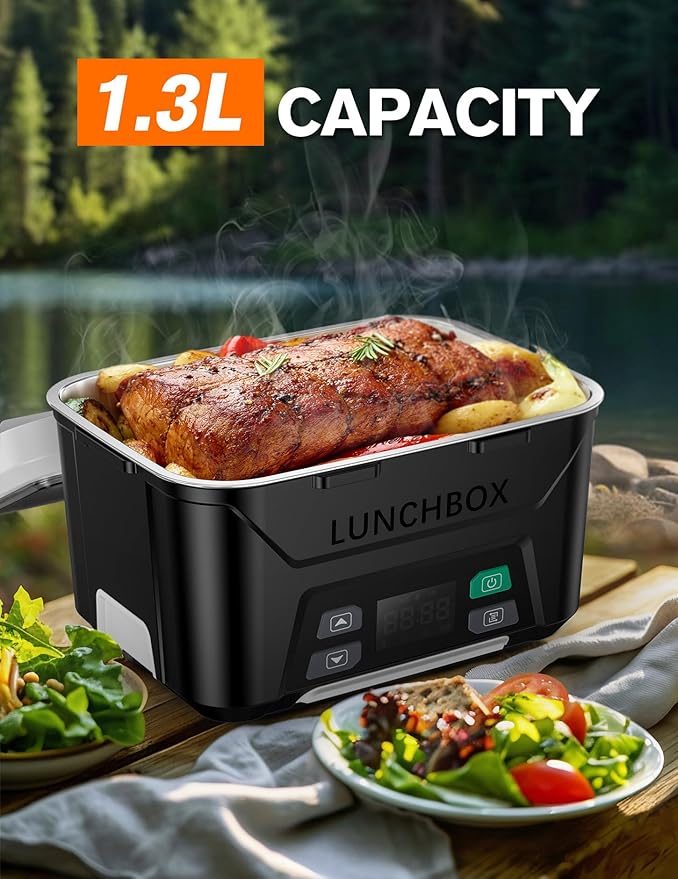 EAST OAK Cordless Electric Lunch Box for Adults, Heated Lunch Box Battery Powered with Automatic Heating, 5.5 Cups Portable Food Warmer with Insulated Carry Bag