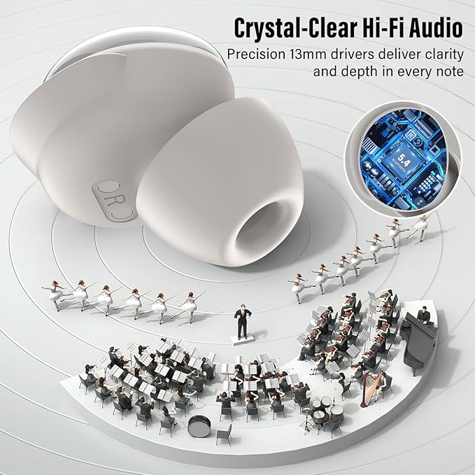 Sleep Earbuds Bluetooth 5.4 in Ear Smart Touch Screen Ear Buds, 48H Playtime Mini Sleep Headphones Small Design for Side Sleepers, Crystal-Clear Calls, 5 EQ Modes, IPX7 Waterproof Earphones Bee White