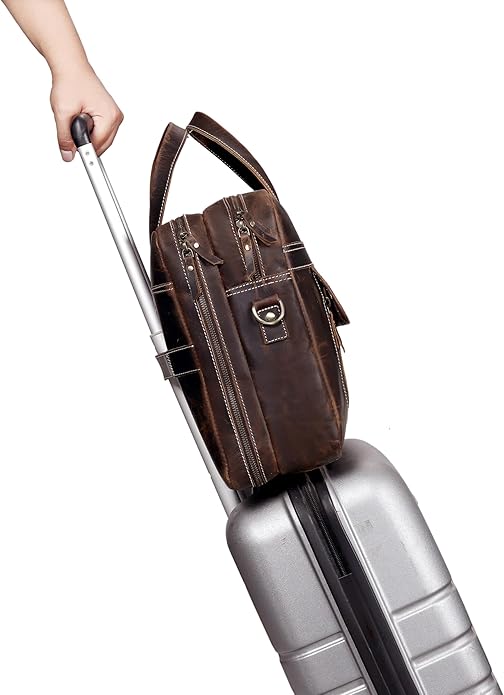 HLC 18 Inch Full Grain Leather Briefcase messenger shoulder bags for men and women