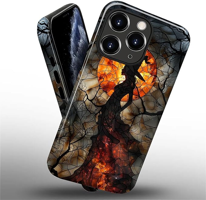 Case for iPhone 11 Pro Case,Halloween Witch Moon Stained Glass Design Hybrid Dual Protection Silicone + Hard PC Shockproof Full Body Cover Slim Anti-Scratch Protective Case for Men Women